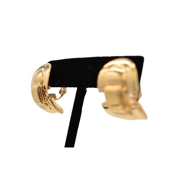 Givenchy Clip On Hoops Earrings Shiny Gold Chunky Runway Vintage Signed BinAI - Picture 3 of 12